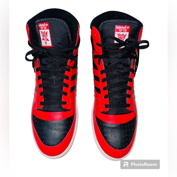 ADIDAS ORIGINALS TOP TEN RB BLACK AND RED MENS 13 HI TOP SNEAKERS - Picture 5 of 7